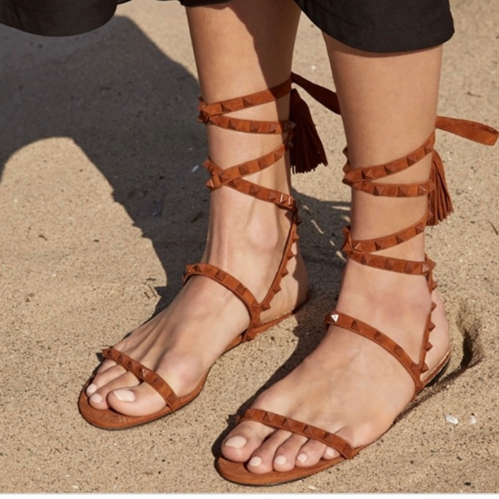 Valentino Rockstud Flair Sandals in Selleria, 36
